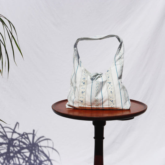 The Petit Pocket - Blue Floral Strip with Ties
